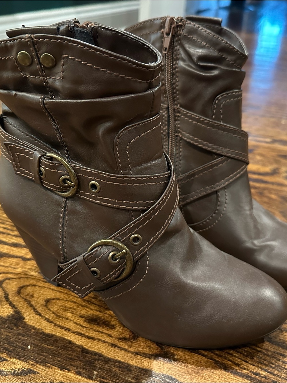 Charming Charlie Y2K Women's Brown Ankle Boots with Buckle Straps